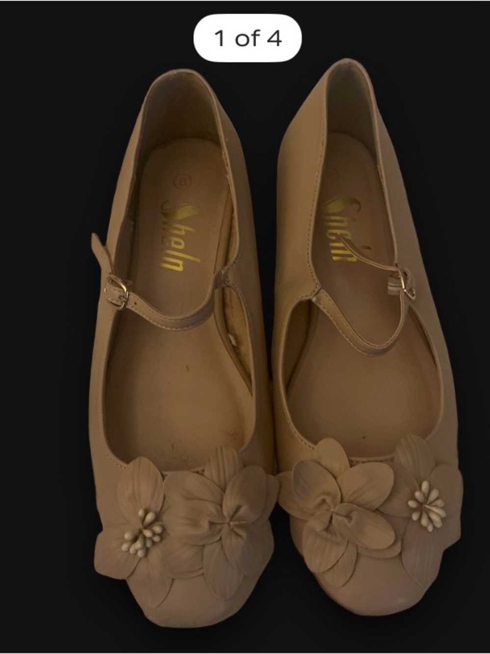 Women's Tan Floral Mary Jane Flats